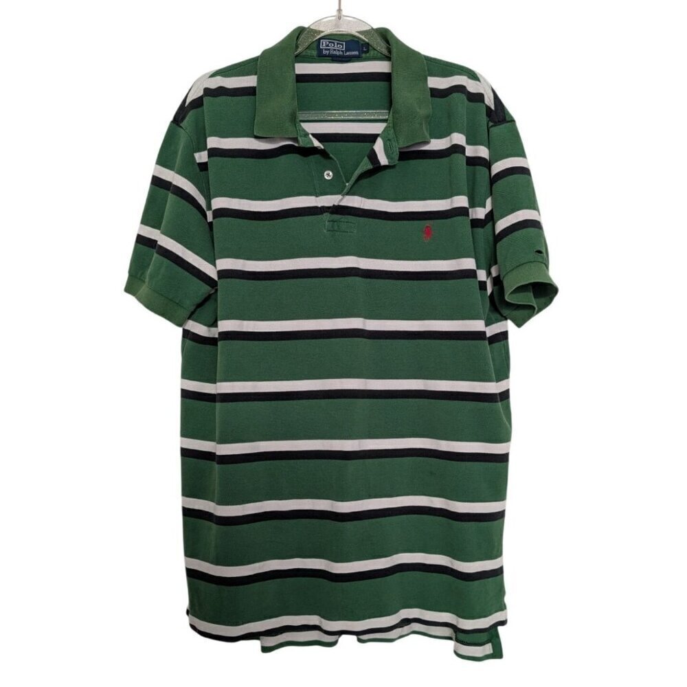 Polo Ralph Lauren Stripe Polo Shirt Mens Size Large Green Short Sleeve Cotton